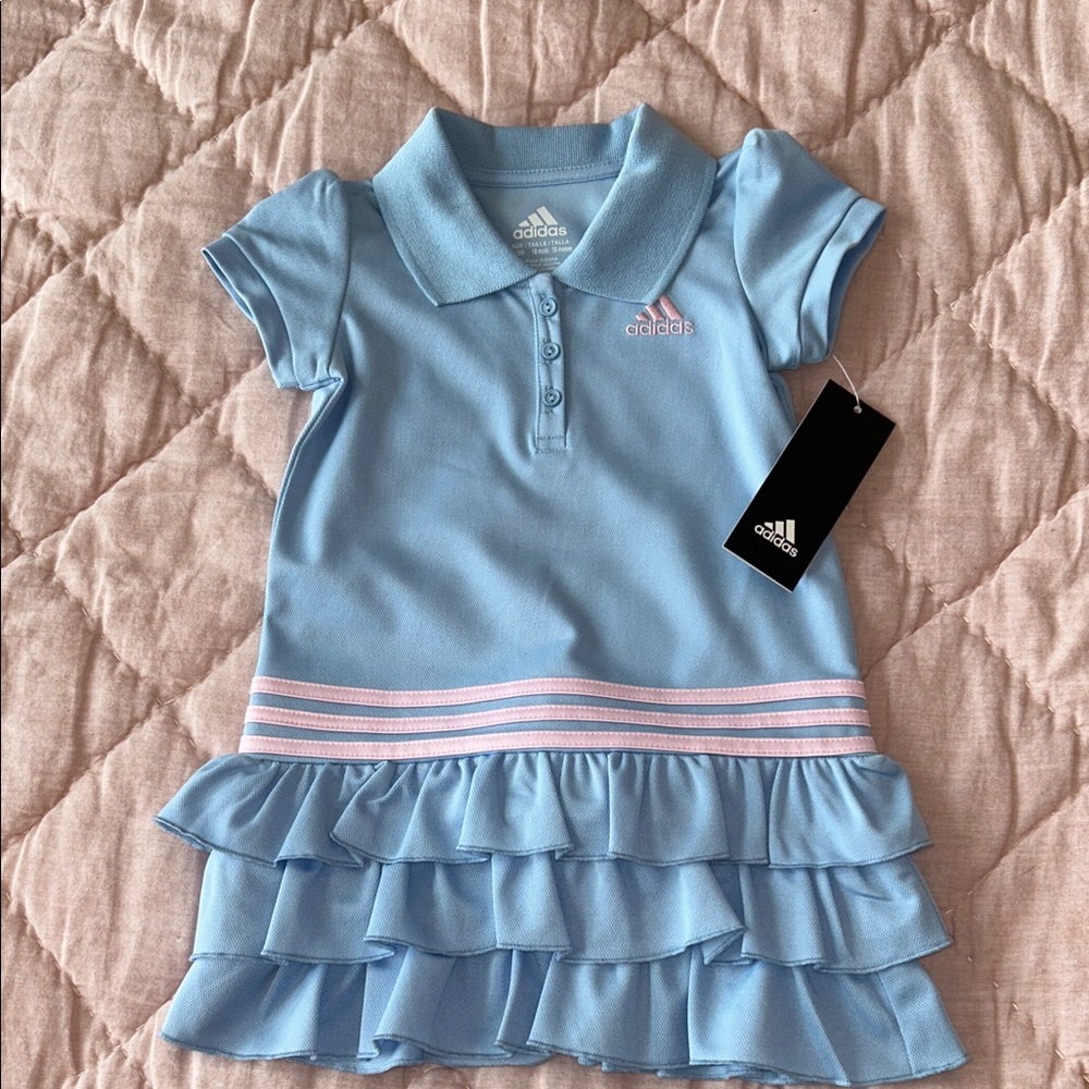 Adidas Light Blue Polo Dress with Pink Stripes NWT Toddler 18 mos